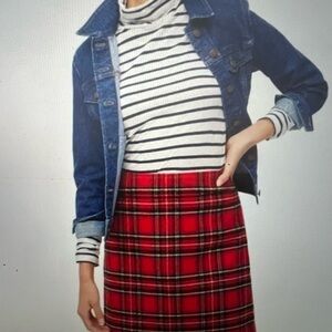 J.Crew Red Tartan Plaid, A-Line, Wool Blend Skirt